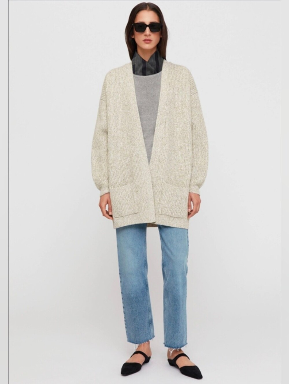 Toteme Merino Cotton Twist Cardigan In Bone Melange